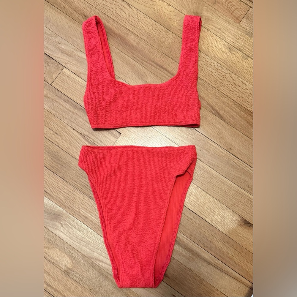 ASOS Crinkle Bikini Set Hot Coral Pink One Size